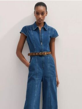 Me+Em Denim travel palazzo stretch jumpsuit size 6
